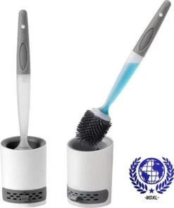 Mdxl® Siliconen WC Borstel Met Zeepdispenser - Hervulbaar - Vrijstaand Of Hangend - Sneldrogend, Hygiënisch & Antibacteriële Werking - Zonder Boren - Toilet Brush - Toiletborstel Houder - Lekbak