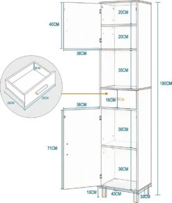 Kamyra® Scandinavisch Badkamermeubel - Badkamerkast, Wastafelmeubel, Opbergkast - Wit - 40x30x180 Cm - MDF -Badkamer Producten Winkel 1017x1200 2