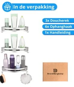 BrandtBergkamp RVS Doucherek 3 Laags – Zonder Boren – Doucherek Hangend – Badkamerrek Zilver -Badkamer Producten Winkel 1024x1200 4