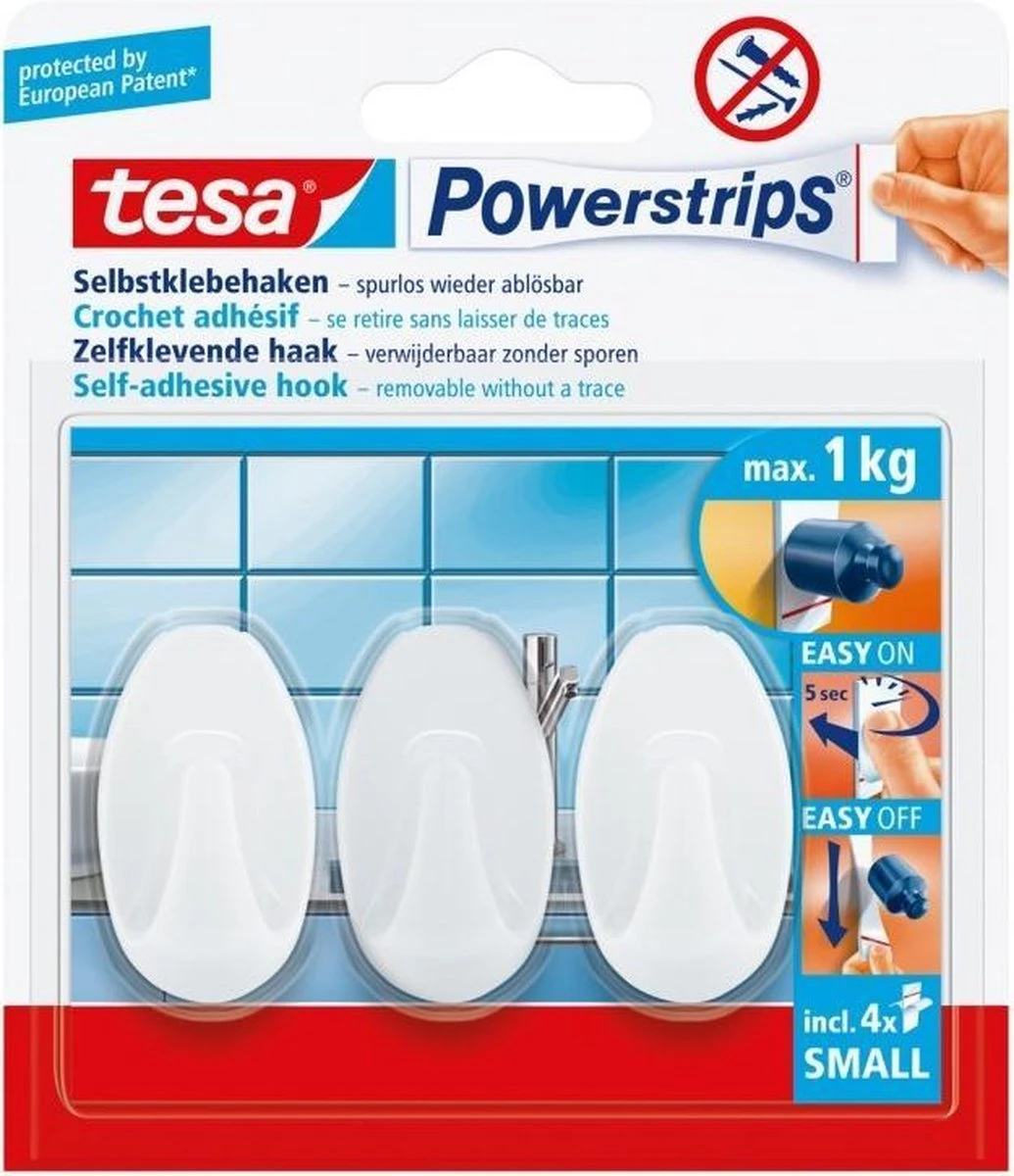 Tesa Powerstrips Small Ovaal - Wit 3 Stuks 3 Tesa Powerstrips Small Ovaal - Wit 3 Stuks