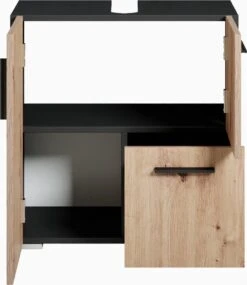 Badplaats Wastafel Onderkast Mars 60 Cm X 30 Cm X 60 Cm - Zwart Met Eiken - Badkamerkast – Staand Wastafelmeubel -Badkamer Producten Winkel 1039x1200 3