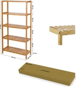 Badkamer Rek Met 5 Etages - Opbergrek Met Verstelbare Planken - 130 Cm Hoog En 60 Cm Breed - Bamboe -Badkamer Producten Winkel 1044x1200