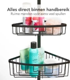 Ogoods Telescopisch Doucherek Inclusief 4 Manden - Zwart - Badkamerrek - Zonder Boren - In Hoogte Verstelbaar - Opbergsysteem -Badkamer Producten Winkel 1051x1200 3
