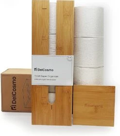 DelCosmo Staande Toiletpapier Houder Gemaakt Van Bamboe - Toiletrolhouder Voor 4 Toiletrollen - Toiletrollen Rolhouder - Toilet & Badkamer Accessoires
