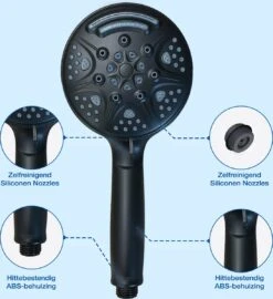 Salvano Douchekop - Waterbesparend - Hoge Kwaliteit - Handdouche - 9 Standen - Zwart 2023 Pro -Badkamer Producten Winkel 1096x1200