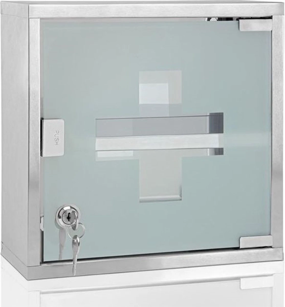 Hoffmanns RVS Medicijnkastje - Glazen Medicijnkast - Badkamerkast - 25x25x12 Cm 3 Hoffmanns RVS Medicijnkastje - Glazen Medicijnkast - Badkamerkast - 25x25x12 Cm