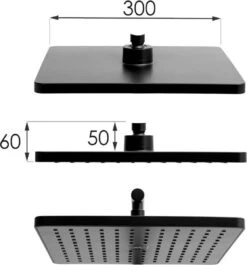 Doucheset Zwart - Met Regendouche 30cm - En Thermostaatkraan -Badkamer Producten Winkel 1117x1200