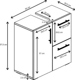Badplaats Wastafel Onderkast Mars 60 Cm X 30 Cm X 60 Cm - Zwart - Badkamerkast – Staand Wastafelmeubel -Badkamer Producten Winkel 1132x1200