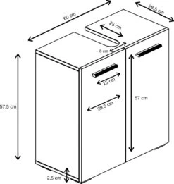 Wastafelkast Jupiter 60 X 30 X 60 Cm Eiken Met Grijs, Badkamerkast Staand -Badkamer Producten Winkel 1136x1200 3