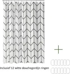 Douchegordijn Badkamer Accessoires - Visgraad - Zwart/Wit- 180x200 Cm -Badkamer Producten Winkel 1149x1200