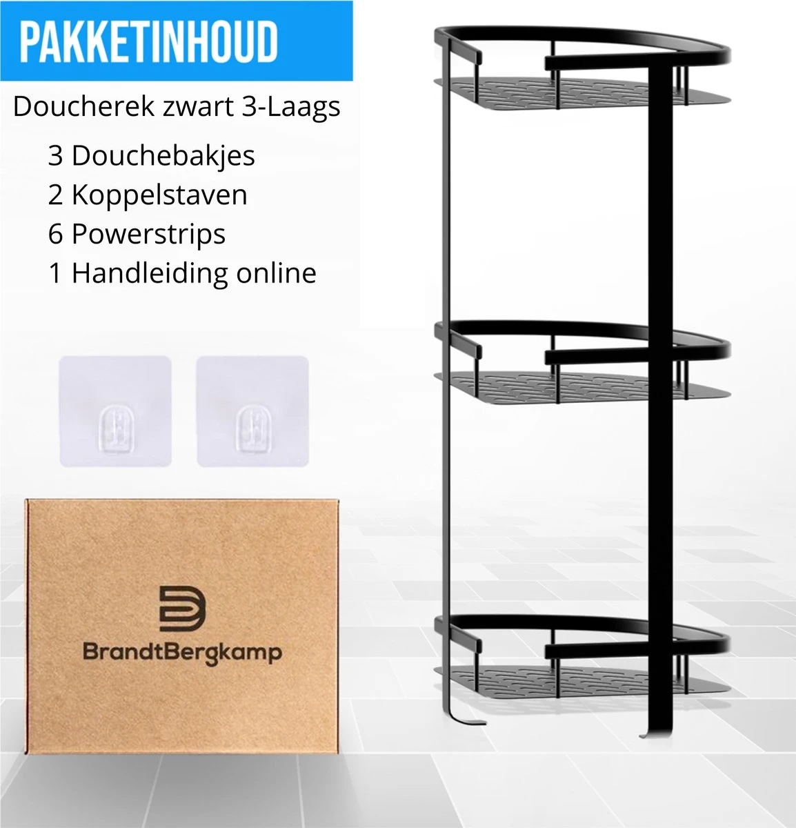 BrandtBergkamp Doucherek Zonder Boren – Badkamerrek – 3 Laags – Zwart 11 BrandtBergkamp Doucherek Zonder Boren – Badkamerrek – 3 Laags – Zwart - Afbeelding 9
