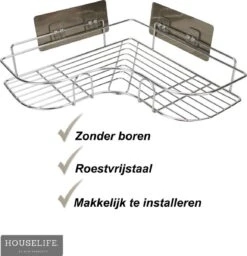 Doucherek Zonder Boren - RVS - Zelfklevend Doucherekje - Hangend – Hoek – Inclusief 2 Muurstickers -Badkamer Producten Winkel 1156x1200 6