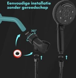 Salvano Douchekop - Waterbesparend - Hoge Kwaliteit - Handdouche - 9 Standen - Zwart 2023 Pro -Badkamer Producten Winkel 1162x1200