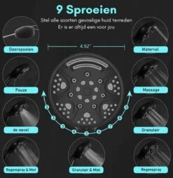 Salvano Douchekop - Waterbesparend - Hoge Kwaliteit - Handdouche - 9 Standen - Zwart 2023 Pro -Badkamer Producten Winkel 1163x1200