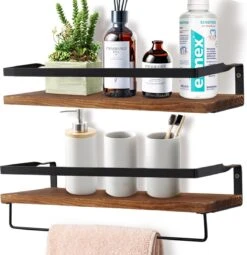 Zwevende Wandplank - 2 Stuks - 40cm - Handdoekhouder En 8 Haakjes - Badkamerplank Decoratieve Muur Opbergplanken Voor Badkamer Slaapkamer, Woonkamer, Keuken Plank -Badkamer Producten Winkel 1164x1200 2