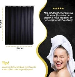 HGMD Douchegordijn 120x200 - Zwart - Wasbaar - Douchegordijn Anti Schimmel -Badkamer Producten Winkel 1167x1200