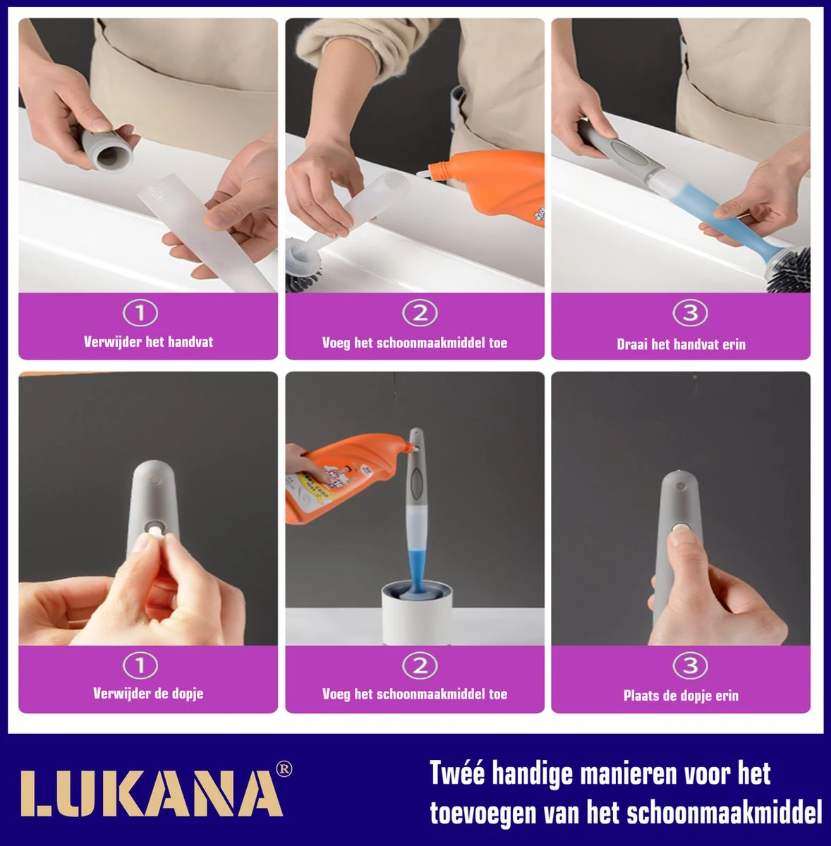 Lukana Siliconen WC Borstel Met Zeepdispenser - Hervulbaar - Vrijstaand Of Hangend - Sneldrogend, Hygiënisch & Antibacteriële Werking - Zonder Boren - Toilet Brush - Toiletborstel Houder - Lekbak 5 Lukana Siliconen WC Borstel Met Zeepdispenser - Hervulbaar - Vrijstaand Of Hangend - Sneldrogend, Hygiënisch & Antibacteriële Werking - Zonder Boren - Toilet Brush - Toiletborstel Houder - Lekbak - Afbeelding 3