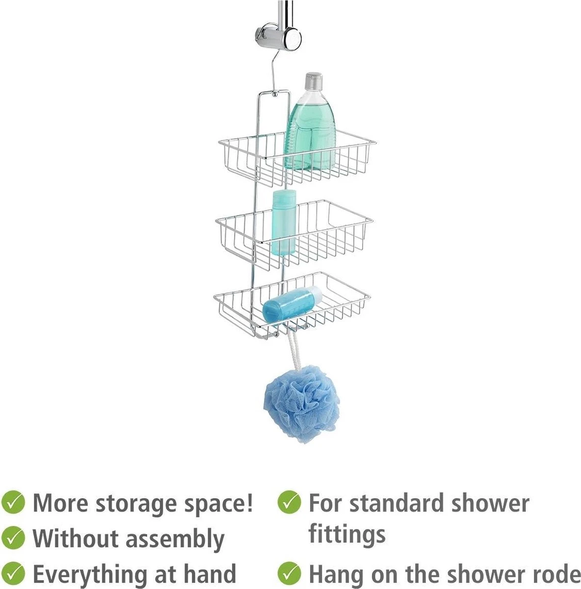 WENKO Doucherek Nivala 3-laags Chroom - Doucherek Zonder Boren - Doucherek Hangend 9 WENKO Doucherek Nivala 3-laags Chroom - Doucherek Zonder Boren - Doucherek Hangend - Afbeelding 7
