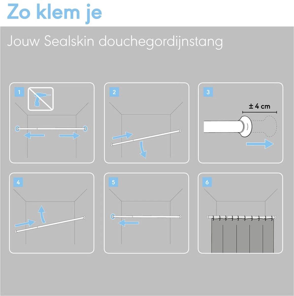Sealskin Douchegordijnstang - 110-185 Cm - Mat Aluminium 4 Sealskin Douchegordijnstang - 110-185 Cm - Mat Aluminium - Afbeelding 2