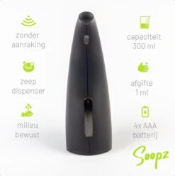 Soopz Black Graphite Classic - Automatische Zeepdispenser - No Touch Sensor - Mat Zwart - 300ml – Zeeppompje -Badkamer Producten Winkel 1195x1200 18