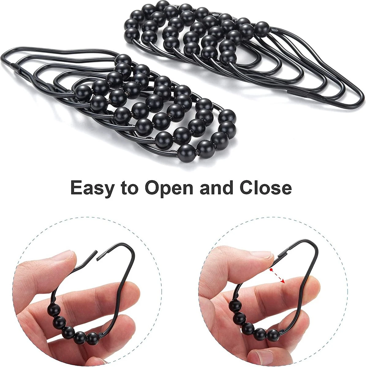 BOTC Gordijnringen - 12 Stuks Gordijn Haken - Gordijnhaken- RVS Gordijn Ringen Voor Gordijn Roede - Zwart 4 BOTC Gordijnringen - 12 Stuks Gordijn Haken - Gordijnhaken- RVS Gordijn Ringen Voor Gordijn Roede - Zwart - Afbeelding 2