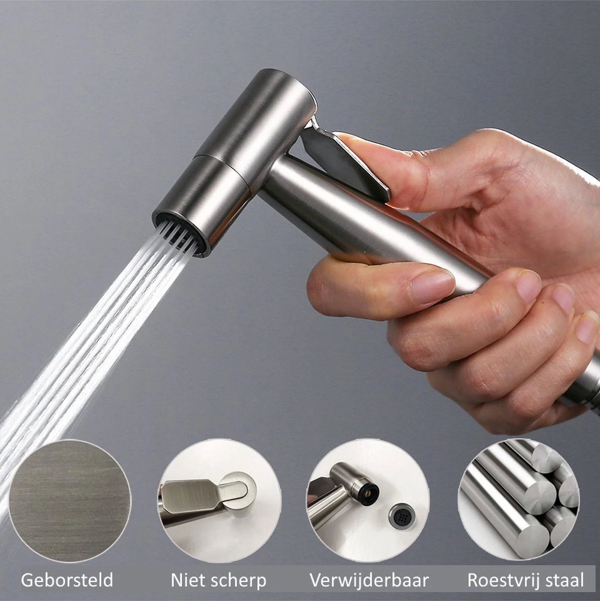 BetterSells® Bidet Handdoucheset - Shattaf - Bidet Sproeier Uit Geborsteld RVS - Inclusief Slang, T-stuk & Wandhouder 5 BetterSells® Bidet Handdoucheset - Shattaf - Bidet Sproeier Uit Geborsteld RVS - Inclusief Slang, T-stuk & Wandhouder - Afbeelding 3