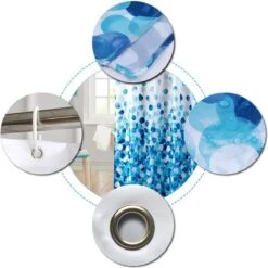 Douchegordijn - 180x200 Cm - Incl. Ringen - Waterdicht - Sneldrogend & Anti Schimmel - Wasbaar & Duurzaam - Polyester - Blue Petals -Badkamer Producten Winkel 1198x1200