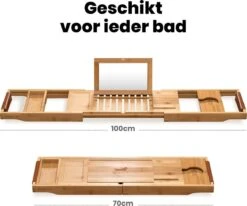 RelaxTub® Badplank - Badplank Voor In Bad - Badrek - Verstelbaar - Anti Slip - Badplank Bamboe - Badplank Hout - Badrekje Inclusief Boekenhouder, Tablethouder & Spiegel -Badkamer Producten Winkel 1200x1002 1