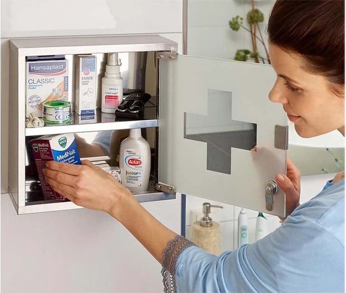 Hoffmanns RVS Medicijnkastje - Glazen Medicijnkast - Badkamerkast - 25x25x12 Cm 4 Hoffmanns RVS Medicijnkastje - Glazen Medicijnkast - Badkamerkast - 25x25x12 Cm - Afbeelding 2
