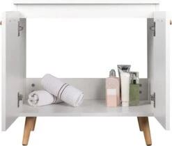 Luxiqo Wastafel Onderkast - Wastafel Onderkast Met Uitsparing - Wastafelmeubel - Badkamerkast - Wit/Eiken - 60 X 40 X 60.5 Cm -Badkamer Producten Winkel 1200x1019