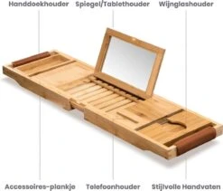 RelaxTub® Badplank - Badplank Voor In Bad - Badrek - Verstelbaar - Anti Slip - Badplank Bamboe - Badplank Hout - Badrekje Inclusief Boekenhouder, Tablethouder & Spiegel -Badkamer Producten Winkel 1200x1023 6