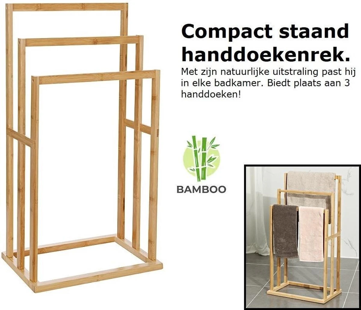 Merkloos Decopatent® Handdoekrek - Vrijstaand Handdoekenrek Voor In Badkamer - Handdoekrek - Bamboe Hout - Handdoek - Droogrek Met 3 Armen 10 Merkloos Decopatent® Handdoekrek - Vrijstaand Handdoekenrek Voor In Badkamer - Handdoekrek - Bamboe Hout - Handdoek - Droogrek Met 3 Armen - Afbeelding 8