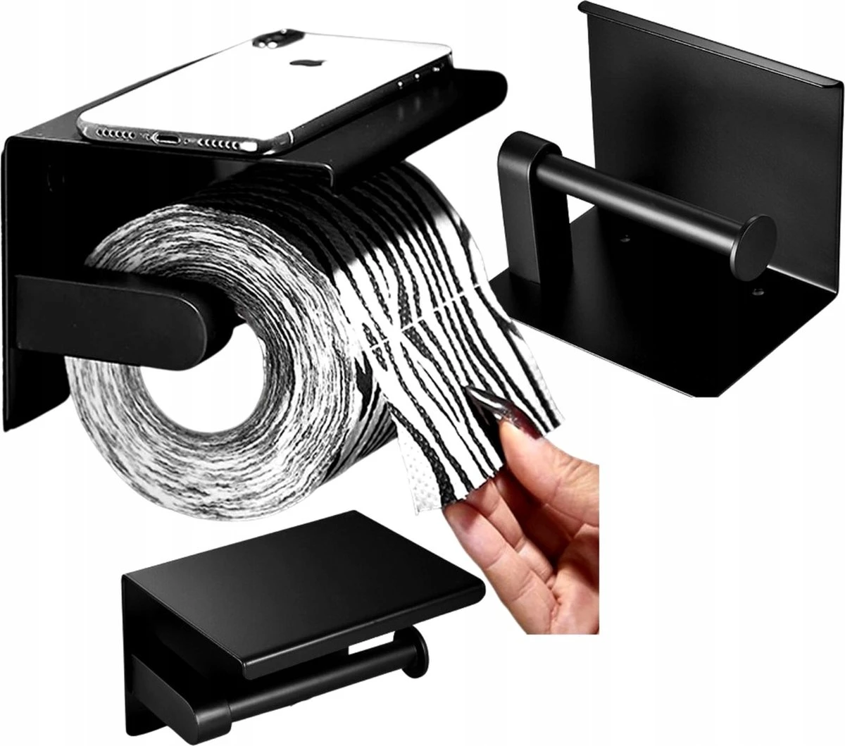 Toiletrolhouder - Wc Rol Houder Met Plankje - Inclusief Haakje - RVS - Waterbestendig - Zwart - Rheme 10 Toiletrolhouder - Wc Rol Houder Met Plankje - Inclusief Haakje - RVS - Waterbestendig - Zwart - Rheme - Afbeelding 8