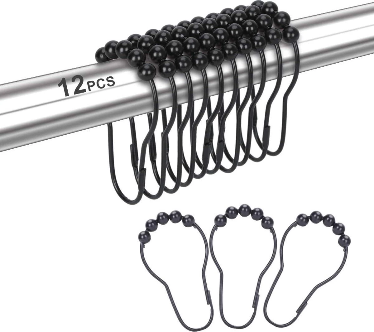 BOTC Gordijnringen - 12 Stuks Gordijn Haken - Gordijnhaken- RVS Gordijn Ringen Voor Gordijn Roede - Zwart 3 BOTC Gordijnringen - 12 Stuks Gordijn Haken - Gordijnhaken- RVS Gordijn Ringen Voor Gordijn Roede - Zwart