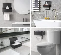 SHATY® WC Rolhouder - Toiletrolhouder - Opbergvak - Bakje - Plankje - Zonder Boren- WC Papier Houder - Toilet Papier Houder - Zwart - Badkameraccessoire - Toiletaccessoire - Inclusief Handoekhaak -Badkamer Producten Winkel 1200x1073 6