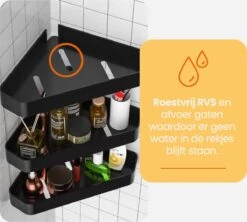 Goliving Doucherek 2 Laags - Doucherek Zonder Boren - Doucherekje Hoek - Douchemandje - Badkamerrek - Badkamer Accessoires - Zwart -Badkamer Producten Winkel 1200x1080 3