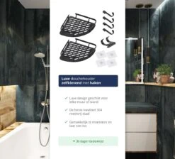 Doucherek Zonder Boren – Badkamer Accessoires – Doucherekje – Douchemand – RVS – Hoekrek – Hangend – Zwart – 2 Stuks -Badkamer Producten Winkel 1200x1087 14