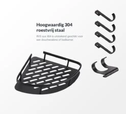Doucherek Zonder Boren – Badkamer Accessoires – Doucherekje – Douchemand – RVS – Hoekrek – Hangend – Zwart – 2 Stuks -Badkamer Producten Winkel 1200x1087 17