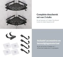 Doucherek Zonder Boren – Badkamer Accessoires – Doucherekje – Douchemand – RVS – Hoekrek – Hangend – Zwart – 2 Stuks -Badkamer Producten Winkel 1200x1087 21