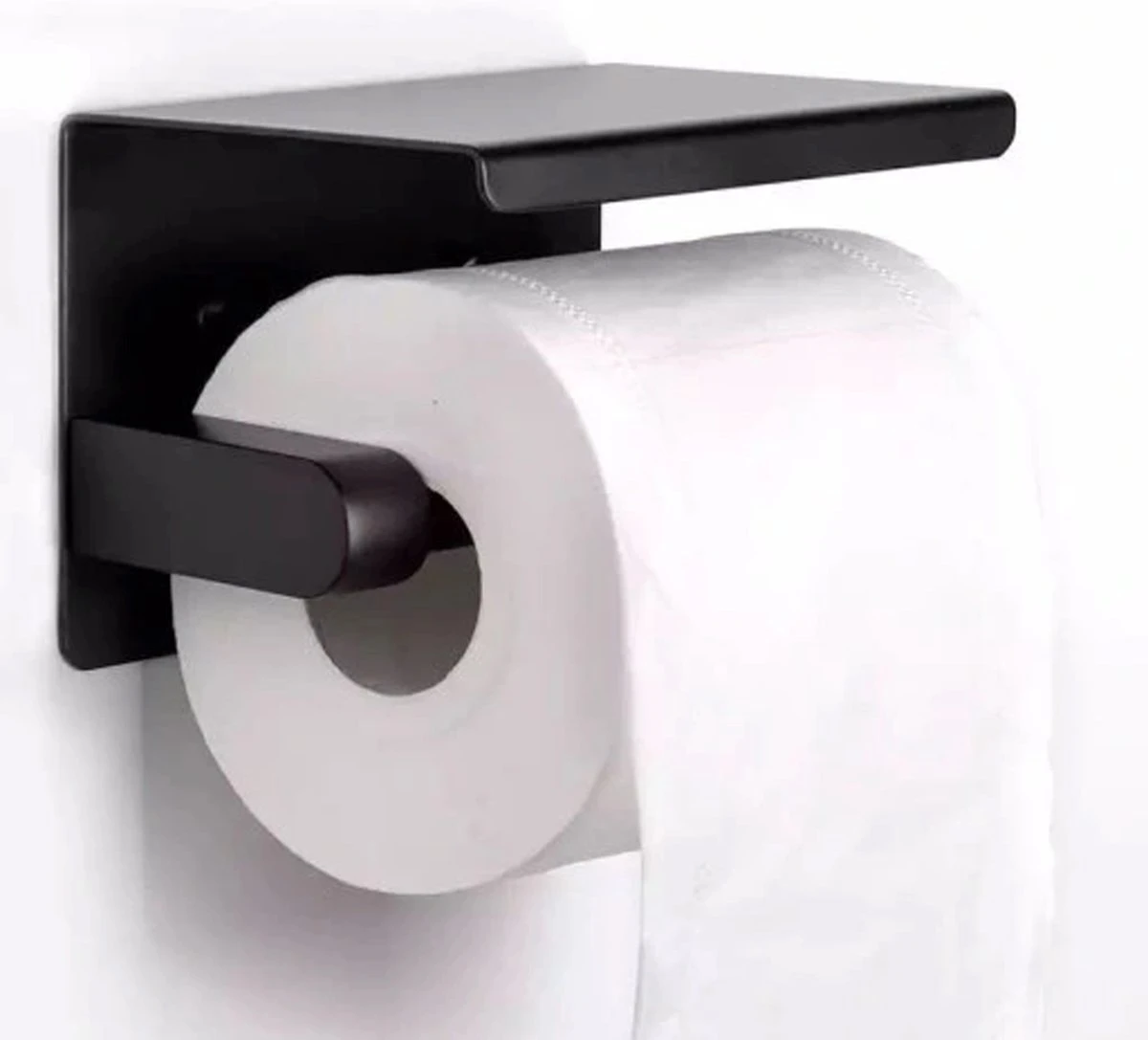 Toiletrolhouder - Wc Rol Houder Met Plankje - Inclusief Haakje - RVS - Waterbestendig - Zwart - Rheme 14 Toiletrolhouder - Wc Rol Houder Met Plankje - Inclusief Haakje - RVS - Waterbestendig - Zwart - Rheme - Afbeelding 12