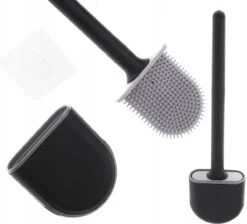 WC Borstel - Siliconen Borstel Met Houder - Hangend Met Plakstrip - Duurzaam Toilet Borstel - Zwart - Rheme