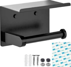 BOTC Toiletrolhouder Met Handdoekhaakjes - Toiletrolhouder - Toiletrolhouder - Zelfklevend / Boren / Zonder Boren - RVS - Zwart -Badkamer Producten Winkel 1200x1124 6