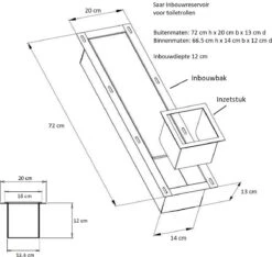 SAAR -Inbouw Toilet Reserve Rolhouder RVS - Met - MAT WIT - Inzetstuk , (uitneembaar) -72 X 20 X 13 Cm - Inbouwdiepte 12 Cm -Badkamer Producten Winkel 1200x1135 3