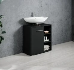 Badplaats Wastafel Onderkast Neptunus 60 Cm X 30 Cm X 60 Cm - Zwart - Badkamerkast – Staand Wastafelmeubel -Badkamer Producten Winkel 1200x1138 3