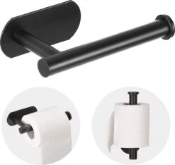 Vannons - Toiletrolhouder - WC Rolhouder Zwart Zonder Boren - Zelfklevend - WC Rol Houder RVS - Zwart