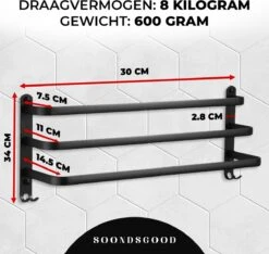 Merkloos Soondsgood Luxe 3 Laags Handdoekrek - Zelfklevend Of Boren - Zwart - Eenvoudige Installatie - Badkamer - Handdoekenrek - Handdoekhouder - 30x14x25cm -Badkamer Producten Winkel 1200x1139 9