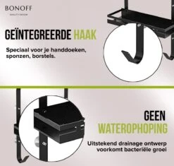 Bonoff Doucherek Zwart – 2 Laags - Doucherek Zonder Boren - Zwart – Doucherek Hangend - Badkamerrek –RVS – Badkamer Accessoires – Stijlvol -Badkamer Producten Winkel 1200x1140 4
