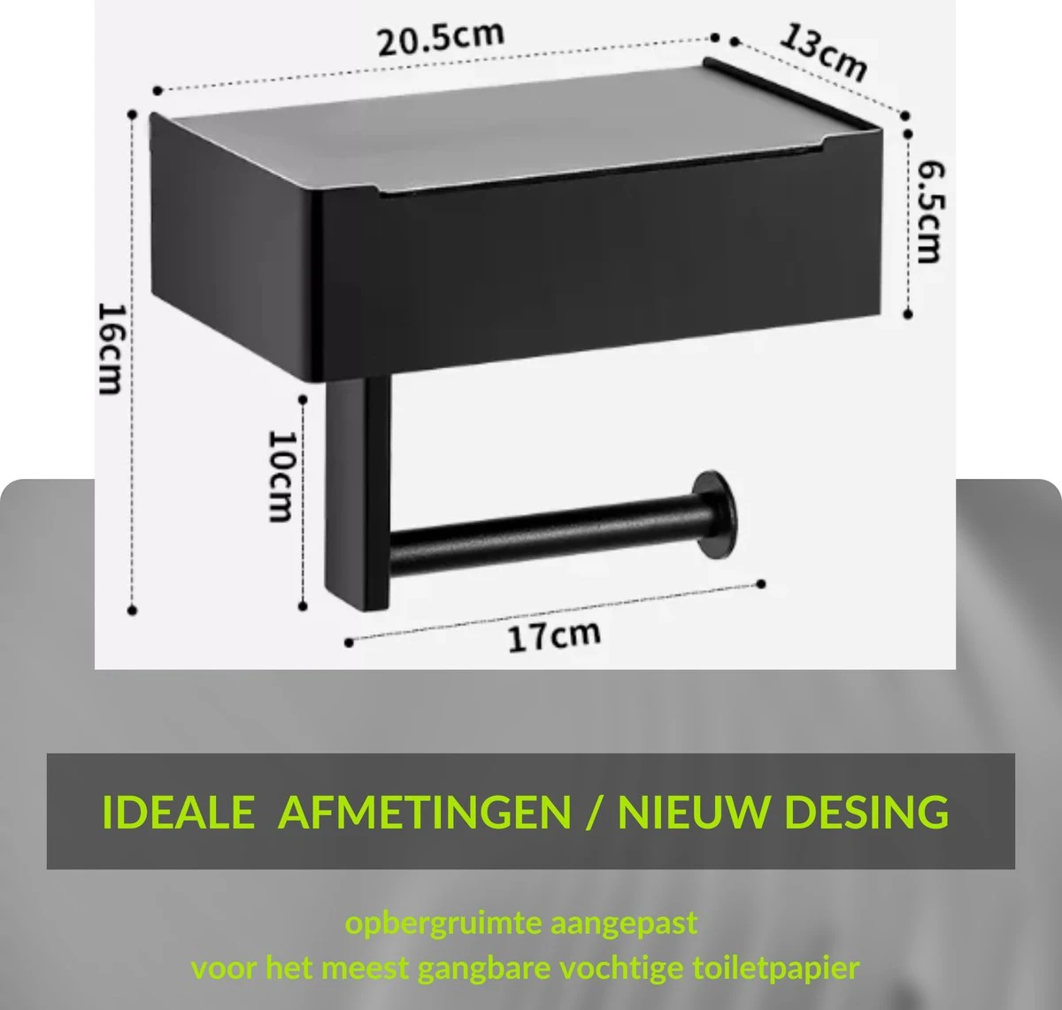 1FORME | Toiletrolhouder | WC-rolhouder | Met Plankje / Plateau | Met Opbergvak Vochtige Doekjes | RVS Zwart | Met Of Zonder Boren | 5 1FORME | Toiletrolhouder | WC-rolhouder | Met Plankje / Plateau | Met Opbergvak Vochtige Doekjes | RVS Zwart | Met Of Zonder Boren | - Afbeelding 3