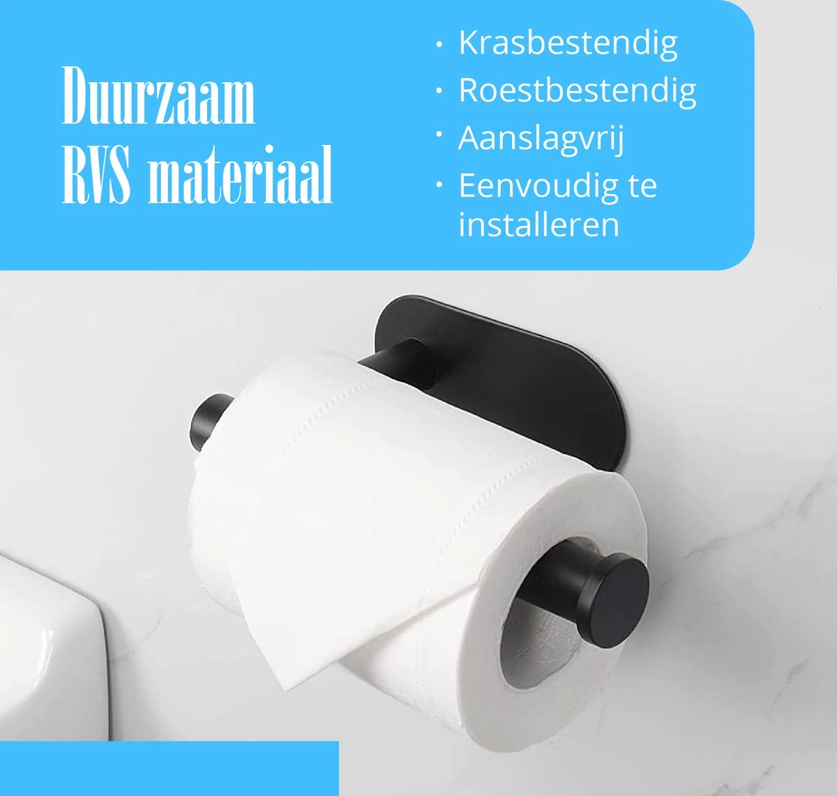 Flusive Toiletrolhouder Met 4 Handdoekhaakjes - Wc Rolhouder - Zelfklevend Zonder Boren - RVS - Zwart 6 Flusive Toiletrolhouder Met 4 Handdoekhaakjes - Wc Rolhouder - Zelfklevend Zonder Boren - RVS - Zwart - Afbeelding 4