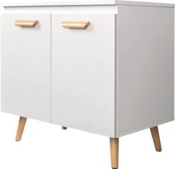 Luxiqo Wastafel Onderkast - Wastafel Onderkast Met Uitsparing - Wastafelmeubel - Badkamerkast - Wit/Eiken - 60 X 40 X 60.5 Cm